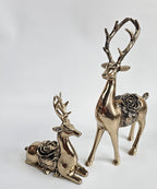 EHAIKA Golden Color Aluminum Standing Reindeer Sculpture With Rose – Home Office Table Top Display Christmas Gift