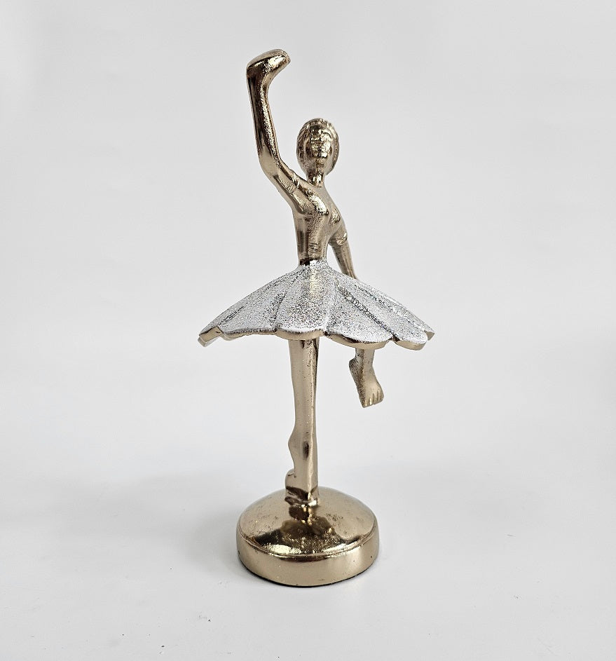 EHAIKA Ballerina Gold & Silver Colour Statue (Small) – Home Office Table Top Lady Ballet Dancer Sculpture Display Decoration Gift