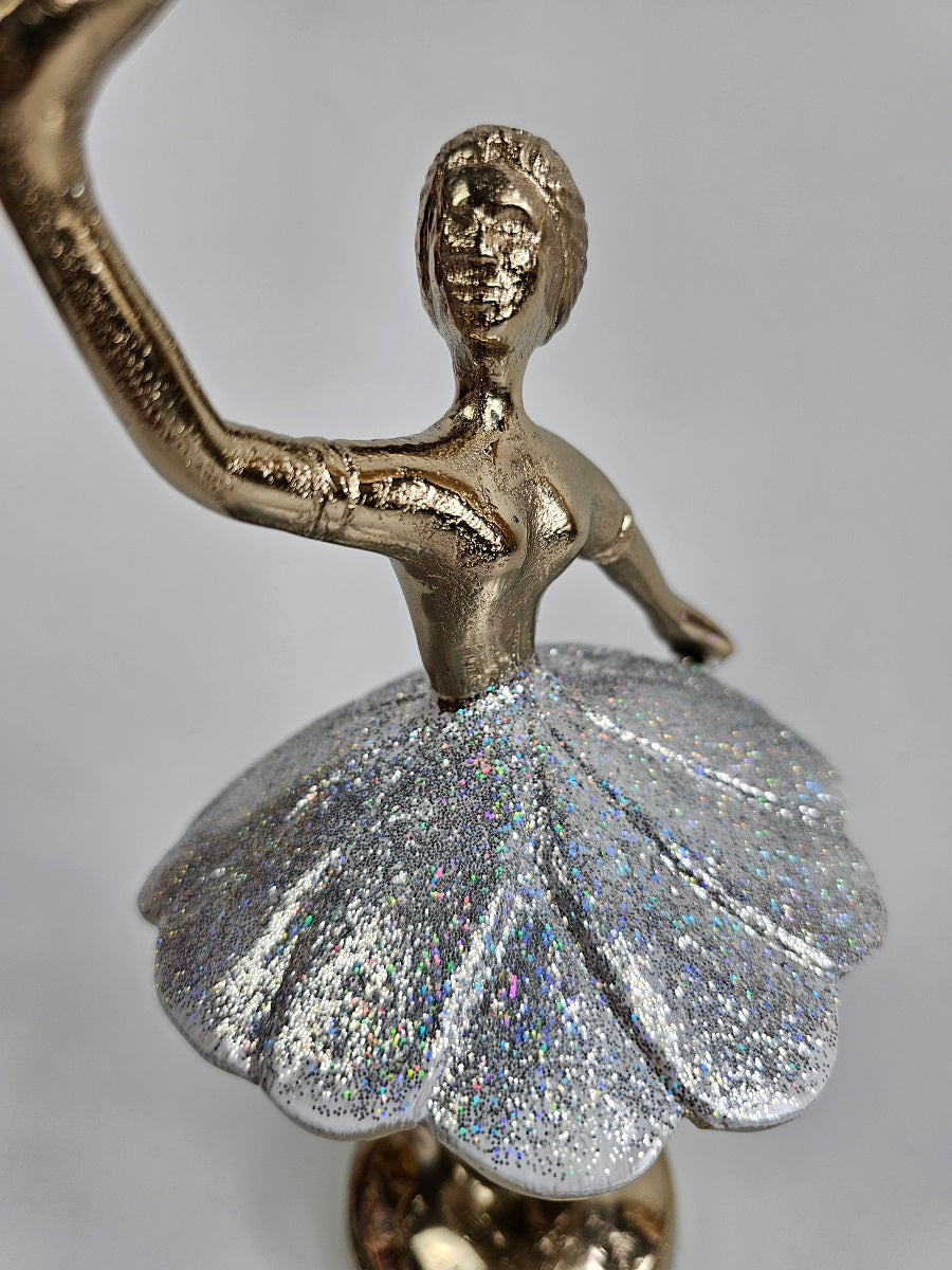 EHAIKA Ballerina Gold & Silver Colour Statue (Small) – Home Office Table Top Lady Ballet Dancer Sculpture Display Decoration Gift