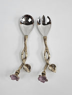 EHAIKA Salad Server (Set of 2) – Enamelled Aluminium Morning Glory Flower With Ombre Lilac Coloured Class