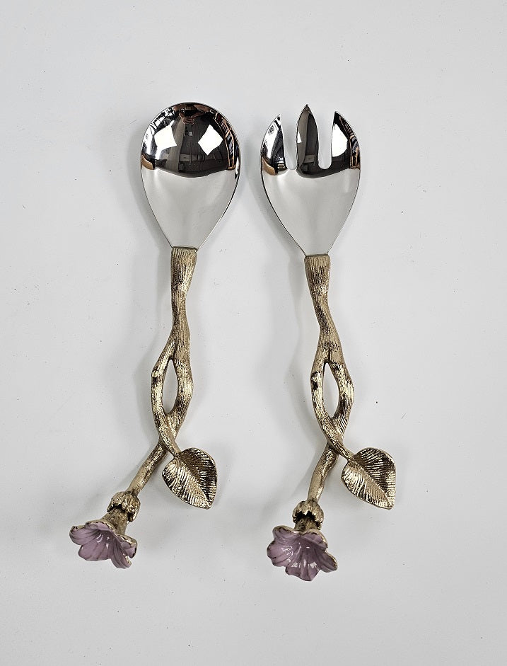 EHAIKA Salad Server (Set of 2) – Enamelled Aluminium Morning Glory Flower With Ombre Lilac Coloured Class