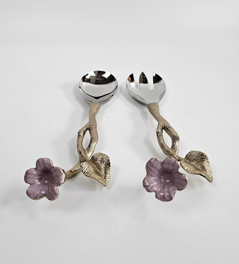 EHAIKA Salad Server (Set of 2) – Enamelled Aluminium Morning Glory Flower With Ombre Lilac Coloured Class