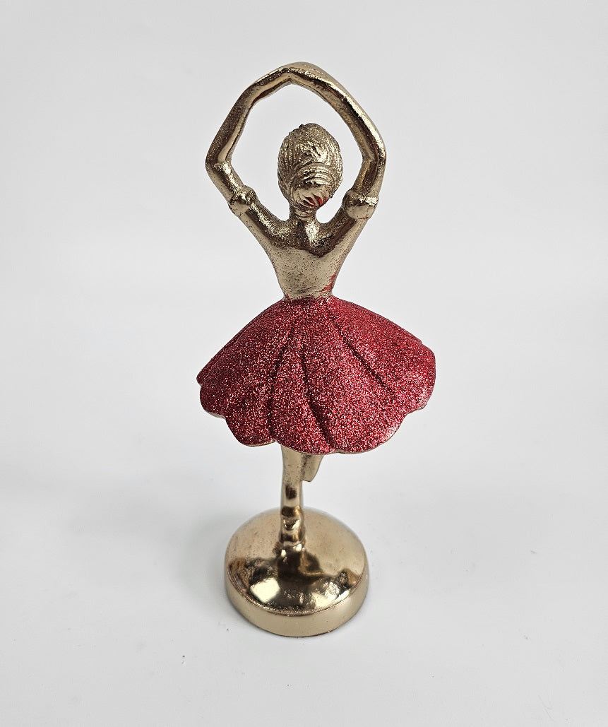 EHAIKA Ballerina Gold & Red Colour Statue (Small) – Home Office Table Top Lady Ballet Dancer Sculpture Display Decoration Gift