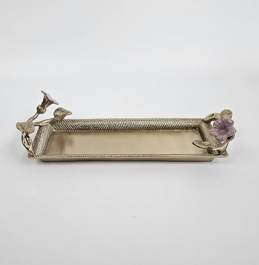 EHAIKA Bathroom Tray – Golden Color Enamelled Aluminium With Morning Glory Flower