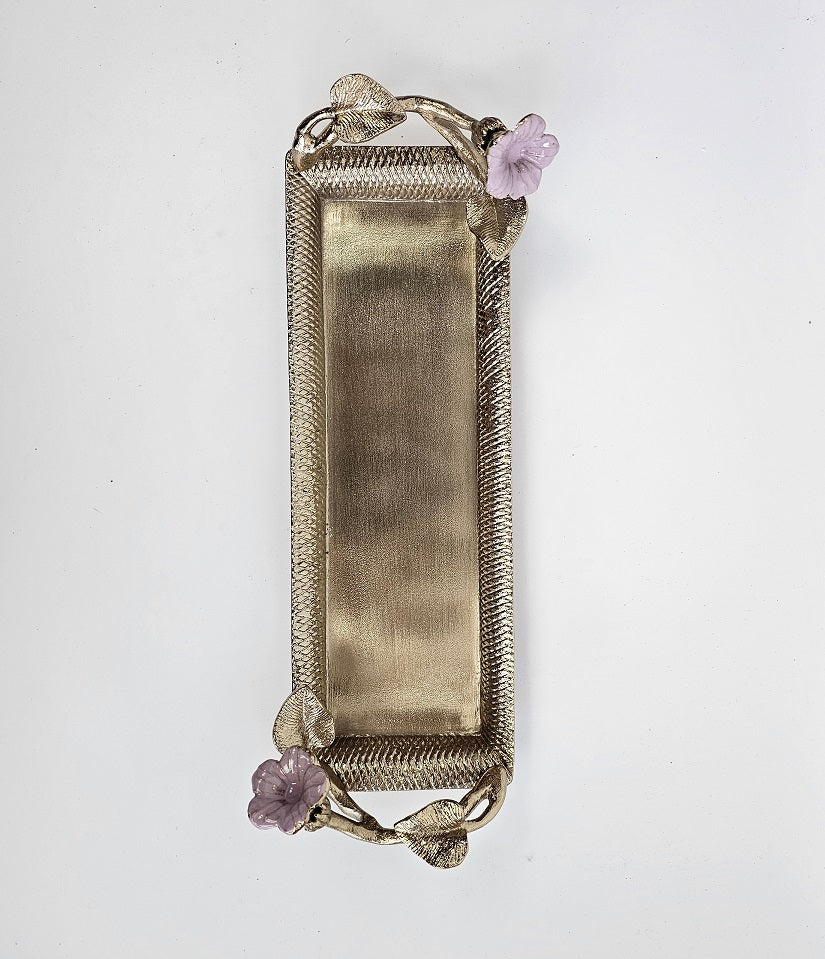 EHAIKA Bathroom Tray – Golden Color Enamelled Aluminium With Morning Glory Flower