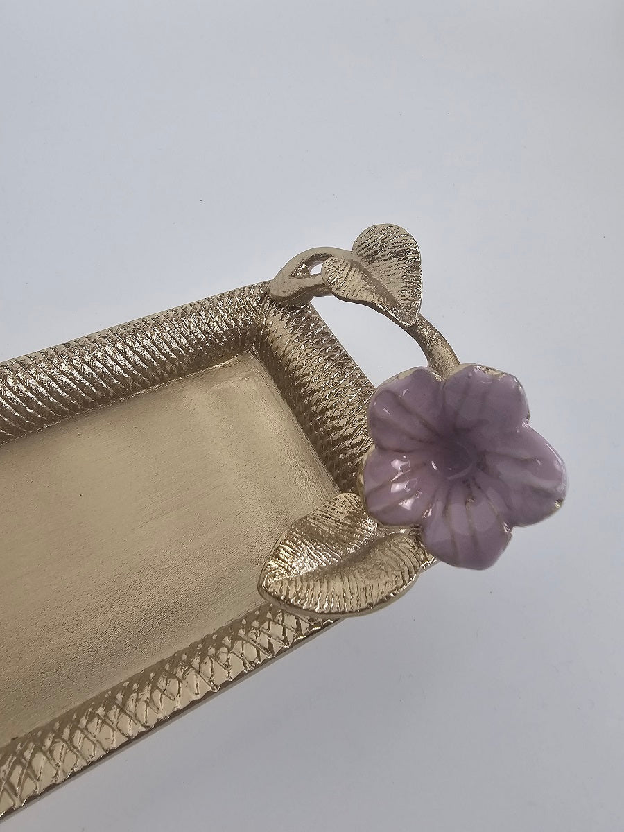 EHAIKA Bathroom Tray – Golden Color Enamelled Aluminium With Morning Glory Flower