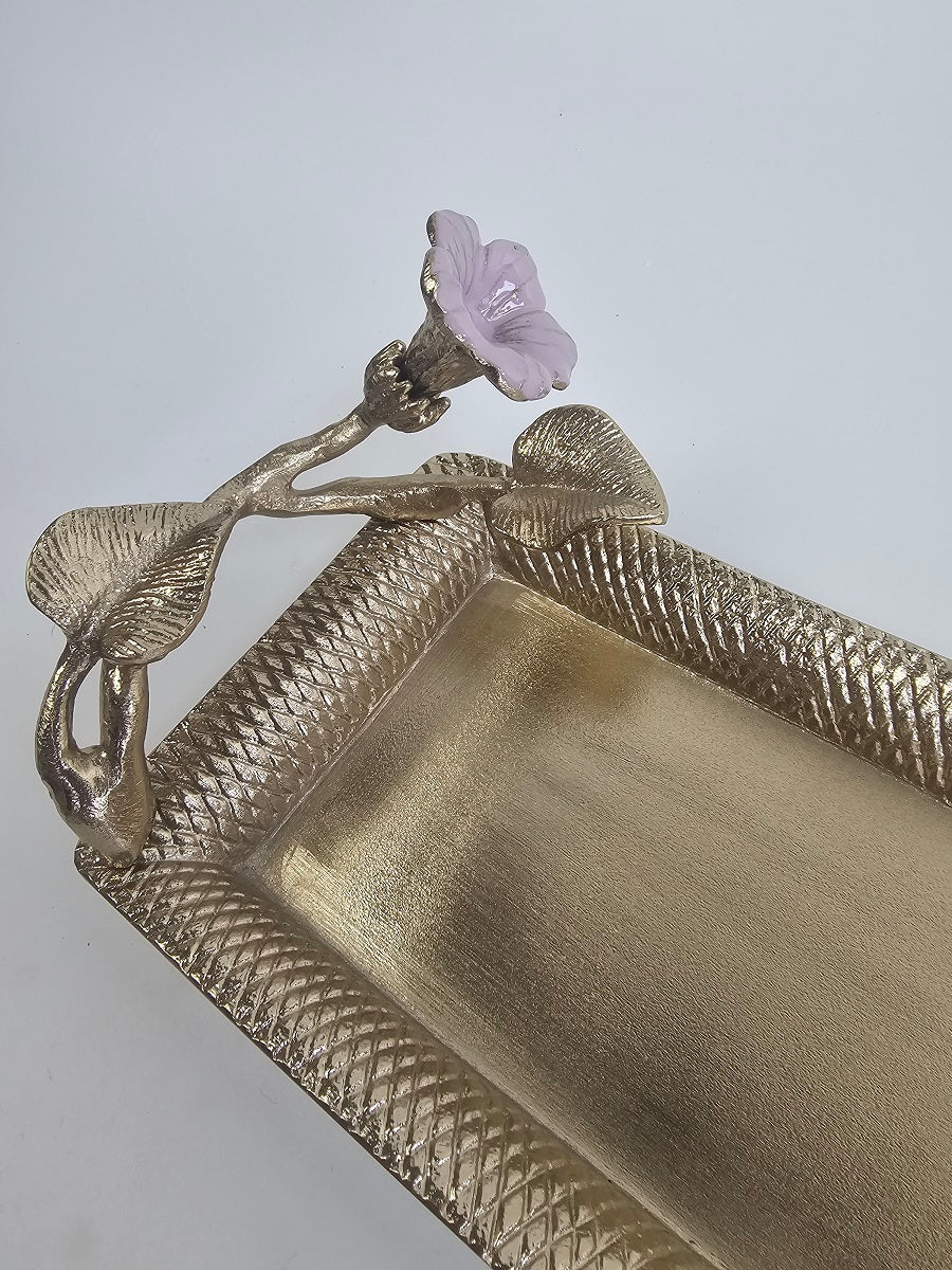 EHAIKA Bathroom Tray – Golden Color Enamelled Aluminium With Morning Glory Flower