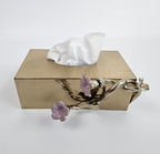 EHAIKA Tissue Box Cover – Golden Color Enamelled Aluminium With Morning Glory Flower