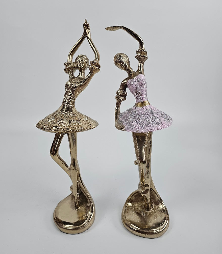 EHAIKA Ballerina Elegance Gold & Pink Colour Statue (Big) – Home Office Table Top Lady Ballet Dancer Sculpture Display Decoration Gift