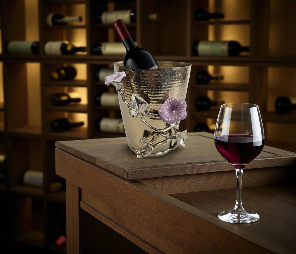 EHAIKA Wine Cooler Bucket – Enamelled Aluminium Morning Glory Flower With Ombre Lilac Coloured Class