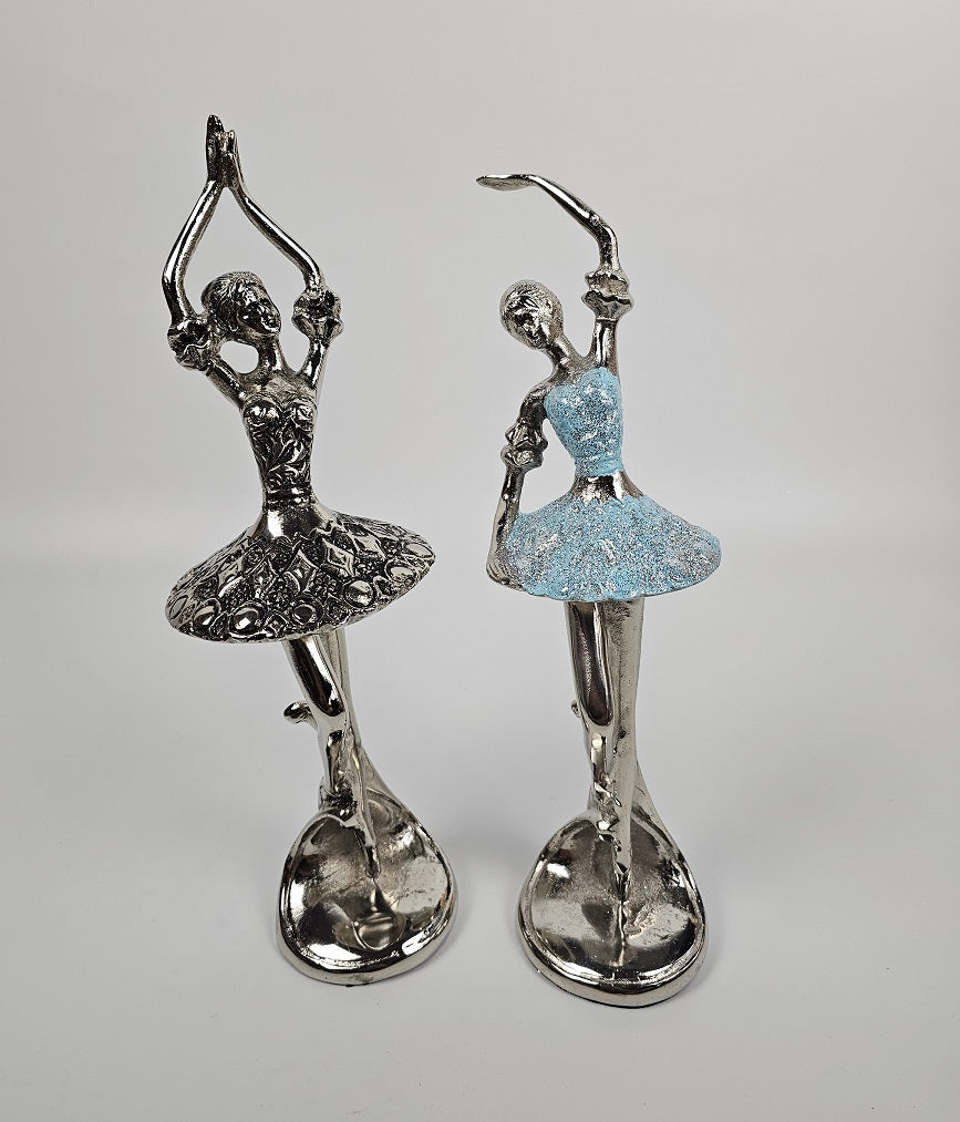EHAIKA Ballerina Silver & Blue Statue (Big - Set of 2) – Home Office Table Top Lady Ballet Dancer Sculpture Display Decoration Gift