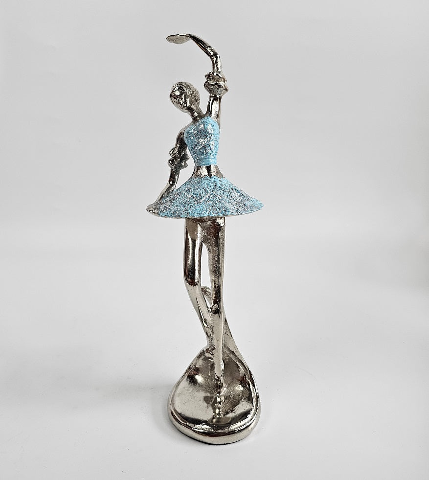 EHAIKA Ballerina Classical Silver & Blue Color Statue (Big) – Home Office Table Top Lady Ballet Dancer Sculpture Display Decoration Gift