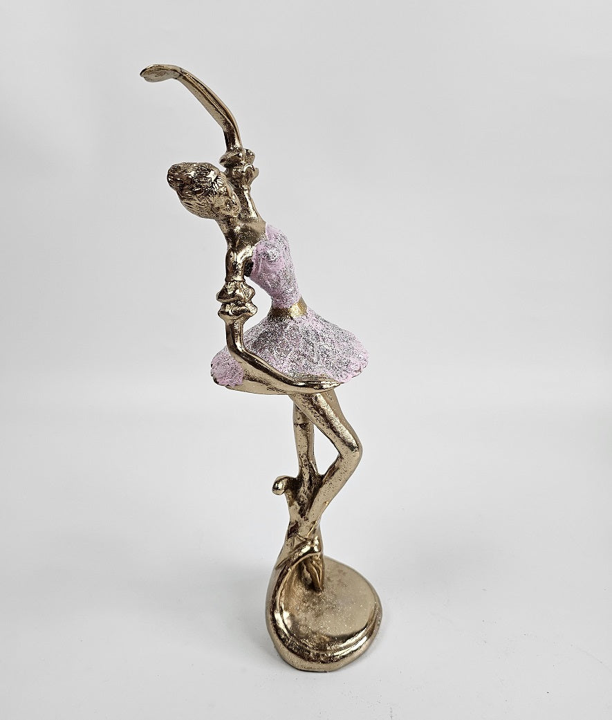 EHAIKA Ballerina Elegance Gold & Pink Colour Statue (Big) – Home Office Table Top Lady Ballet Dancer Sculpture Display Decoration Gift