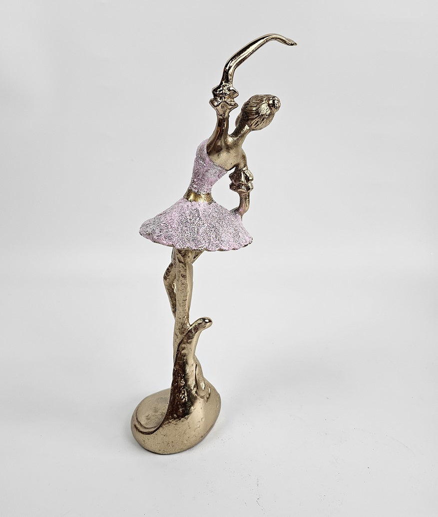 EHAIKA Ballerina Elegance Gold & Pink Colour Statue (Big) – Home Office Table Top Lady Ballet Dancer Sculpture Display Decoration Gift
