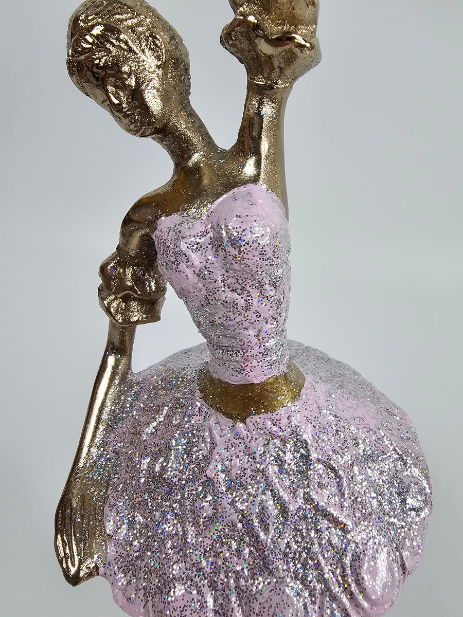 EHAIKA Ballerina Elegance Gold & Pink Colour Statue (Big) – Home Office Table Top Lady Ballet Dancer Sculpture Display Decoration Gift