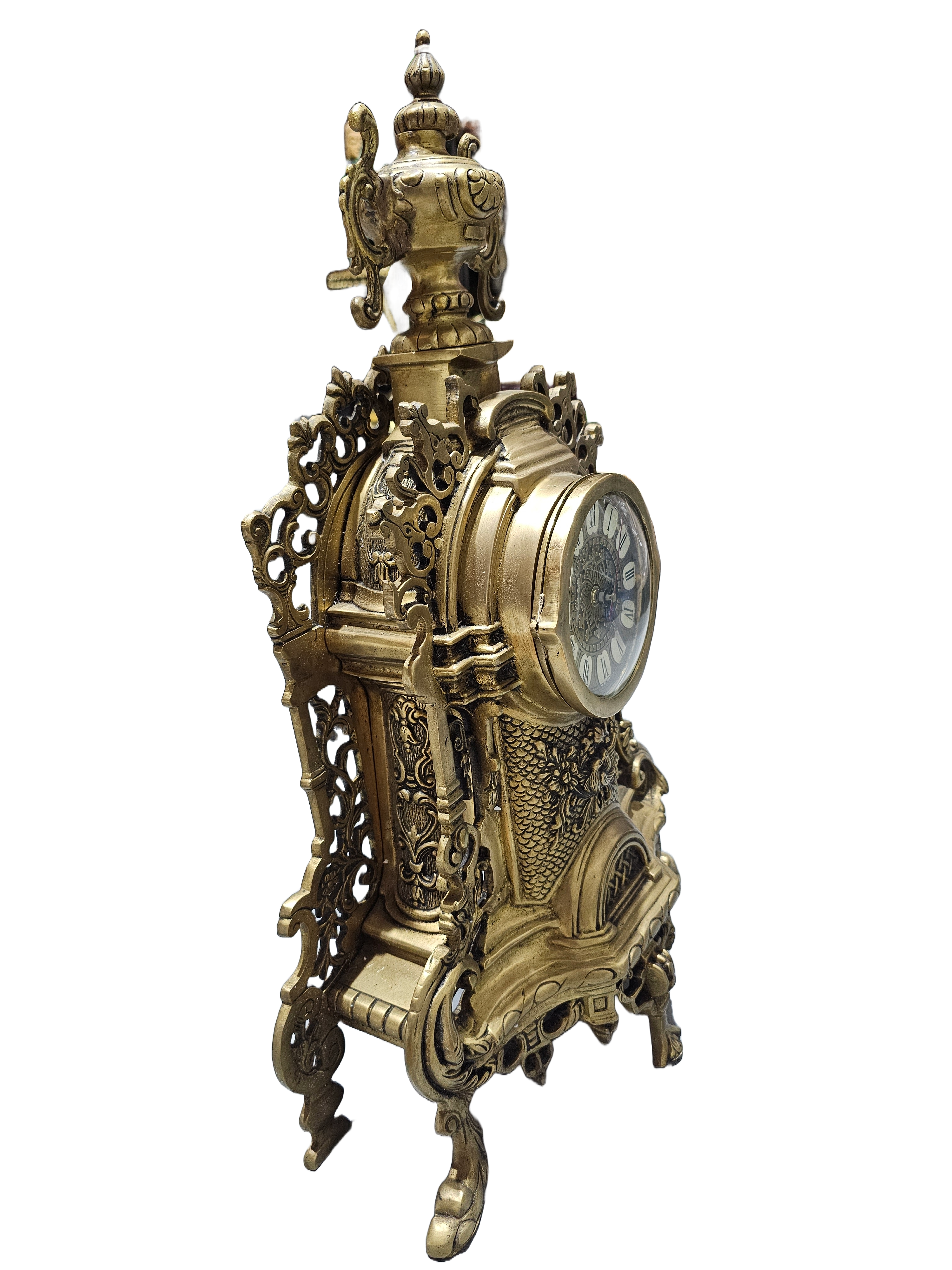 Antique english roman brass bronze sculpture home office tabletop clock watch