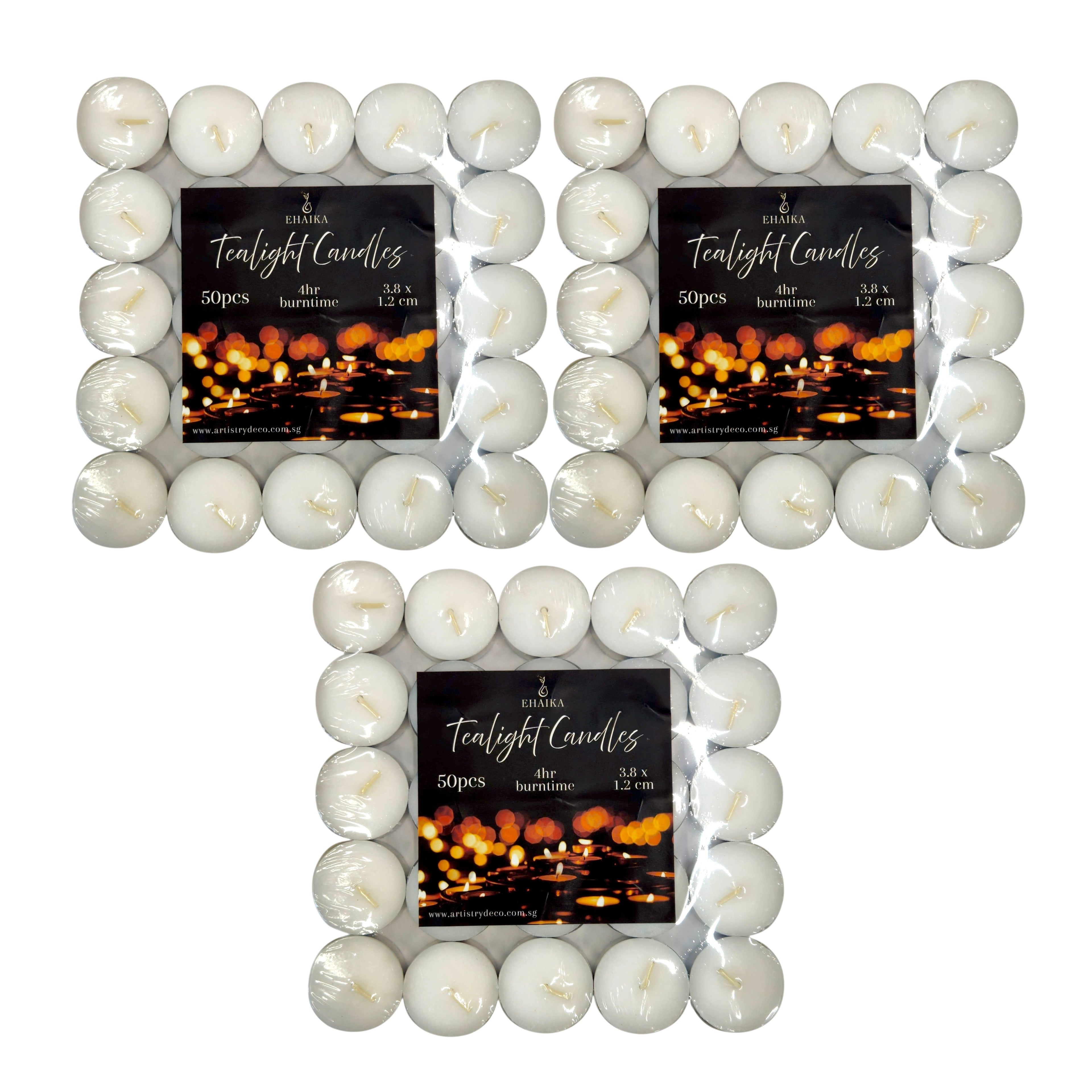 EHAIKA 50pc Tealight Candle 8hrs 4hrs – Long Burning Hours For Safety & Emergency Lighting, Decoration & Ambience, Heating Food/Drinks