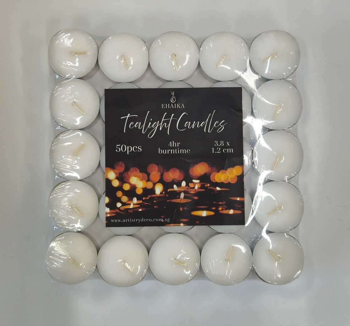 EHAIKA 50pc Tealight Candle 4hrs - Small Round Candles For Essential Oil Diffusers, Meditation, Food Warmer, Religious Festival