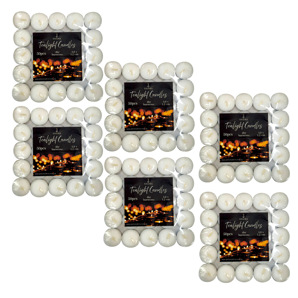 EHAIKA 50pc Tealight Candle 8hrs 4hrs – Long Burning Hours For Safety & Emergency Lighting, Decoration & Ambience, Heating Food/Drinks