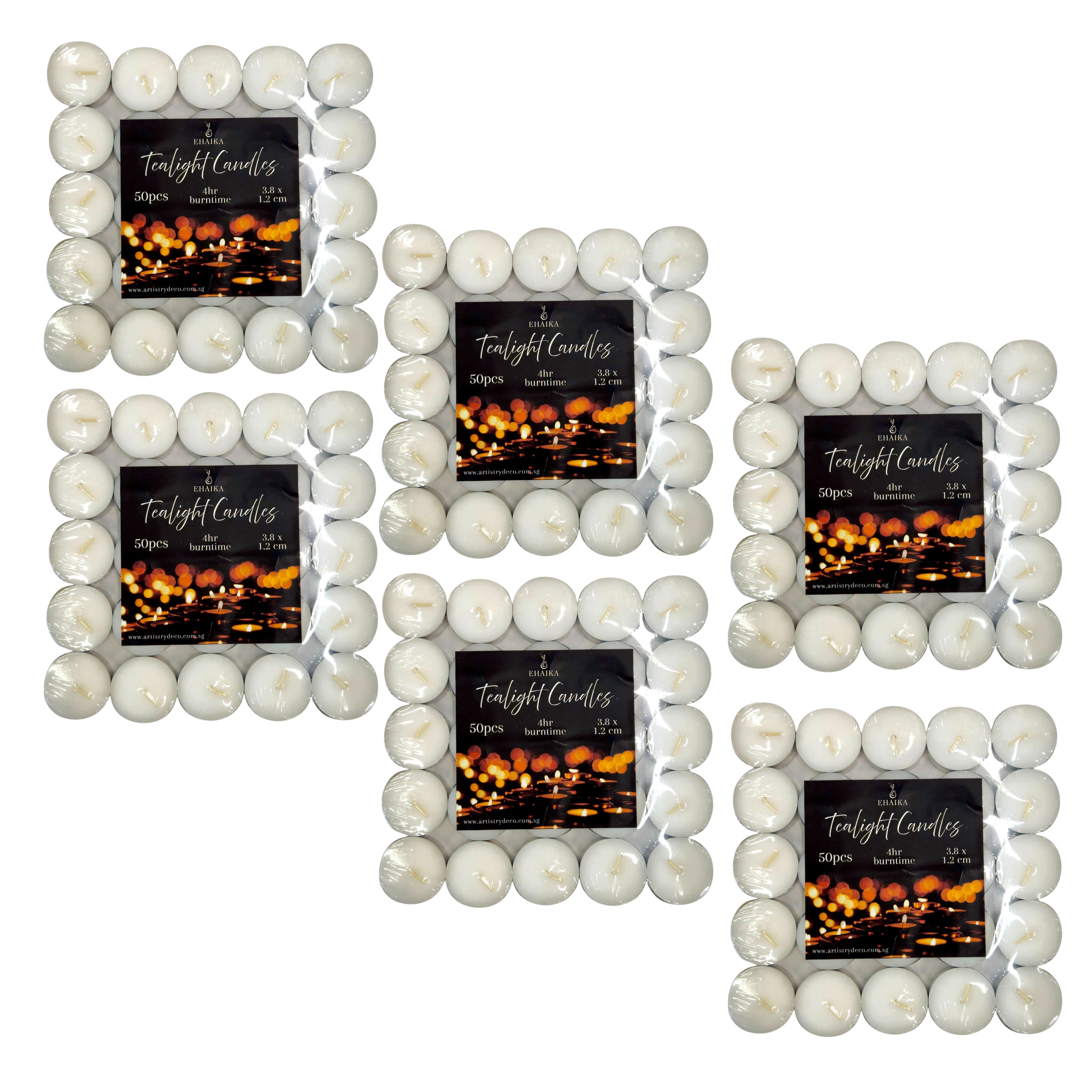 EHAIKA 50pc Tealight Candle 8hrs 4hrs – Long Burning Hours For Safety & Emergency Lighting, Decoration & Ambience, Heating Food/Drinks