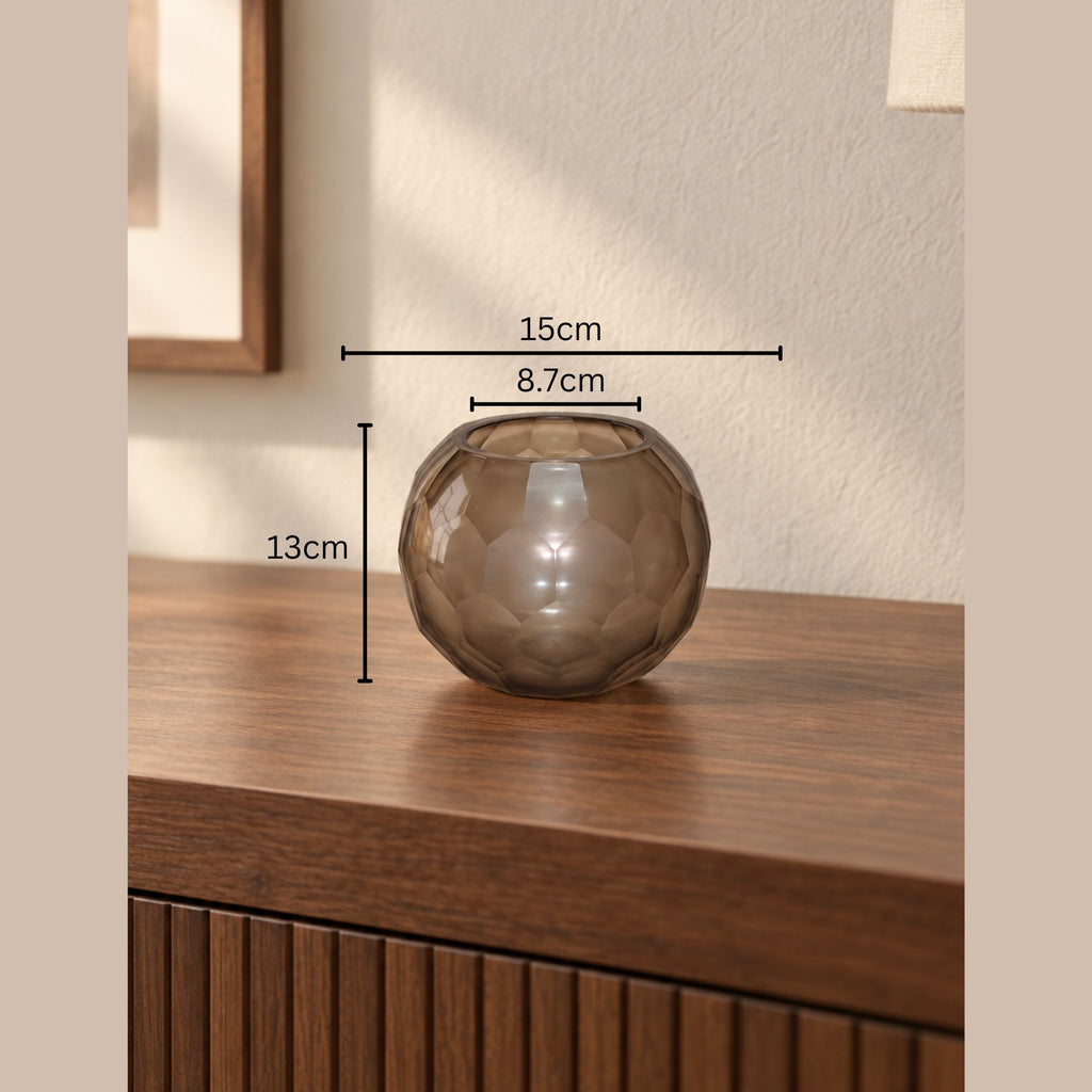 EHAIKA Designer Glass Flower Vase, Votive Candle Holder, Honeycomb Patterned - Round Shaped