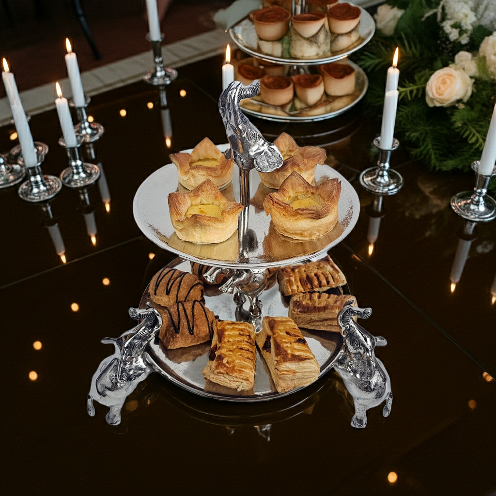 EHAIKA 2 Tier Cake / Fruits Serving Plate On Elephant Sculpture - Safari Decorative Serving Tableware