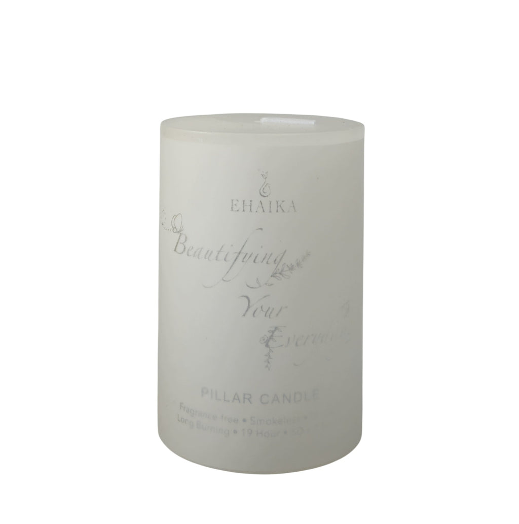 EHAIKA White Unscented Pillar Candle 5 x 7.5 cm – Fragrance Free, Smokeless, Dripless, 19 hours Long Burning