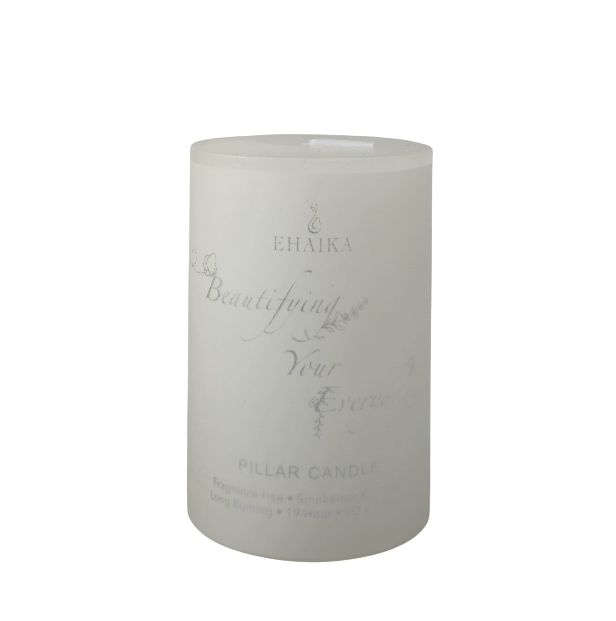 EHAIKA White Unscented Pillar Candle 5 x 7.5 cm – Fragrance Free, Smokeless, Dripless, 19 hours Long Burning