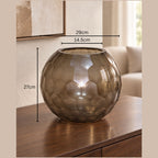 EHAIKA Designer Glass Flower Vase Bowl, Honeycomb Cut Patterned, Small Opening - Smoky Brown Colour