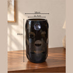 EHAIKA Designer Glass Flower Vase, Moon Cut Patterned, Large Opening, Smoky Brown Colour