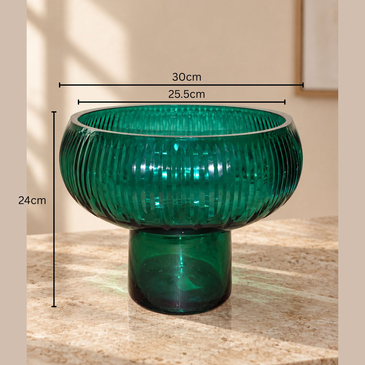 EHAIKA Large Opening Designer Glass Flower Vase, Handmade Line Cut Patterned - Round Shaped
