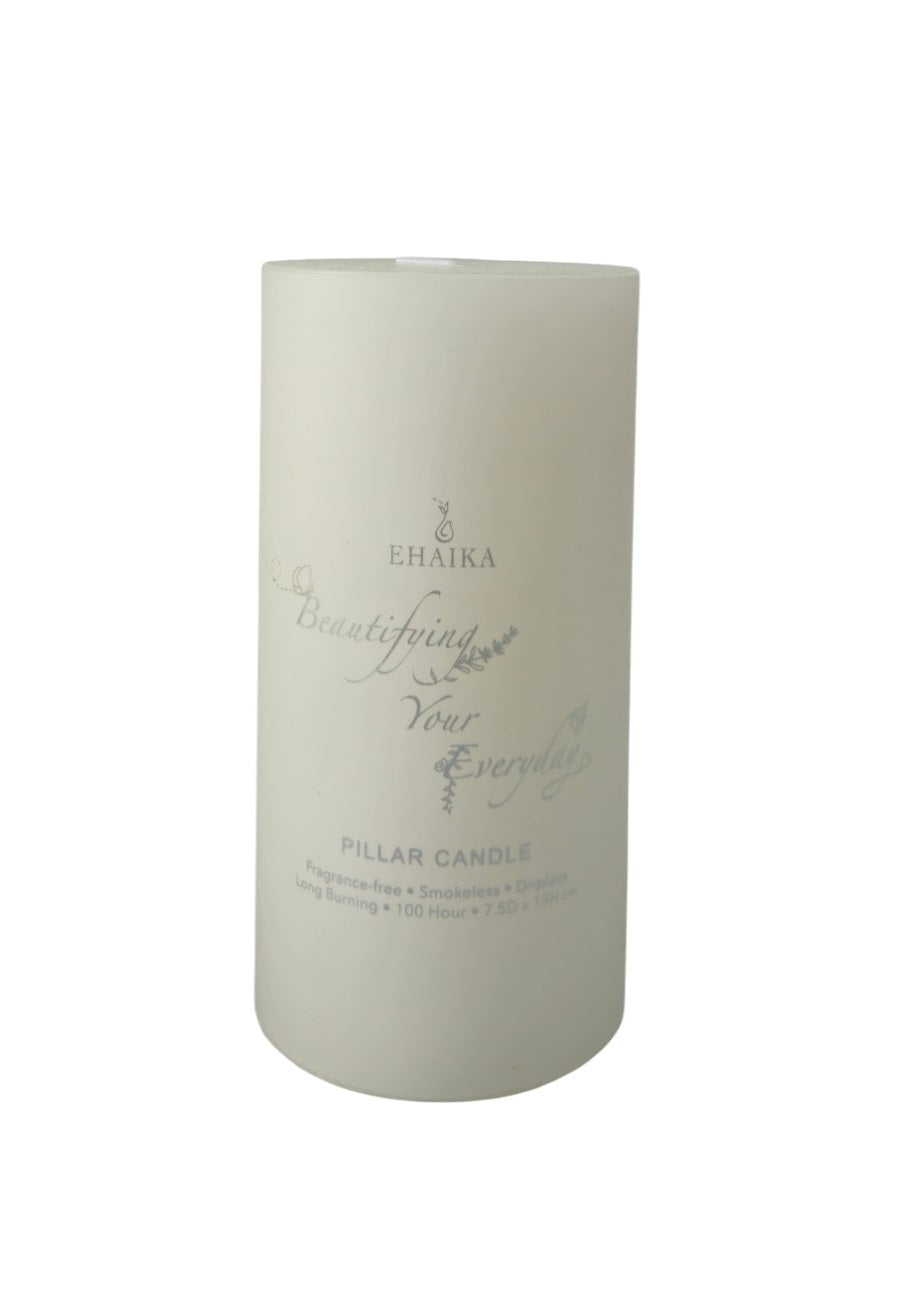 EHAIKA White Unscented Pillar Candle 7.5 x 15 cm – Fragrance Free, Smokeless, Dripless, 100 hours Long Burning