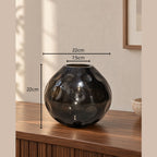 EHAIKA Glass Flower Vase With Moon Cut Patterned Small Neck Designed - Black Colour (Small)
