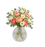 EHAIKA Designer Clear Glass Flower Vase, Handmade Diamond Cut Patterned - Round Shaped