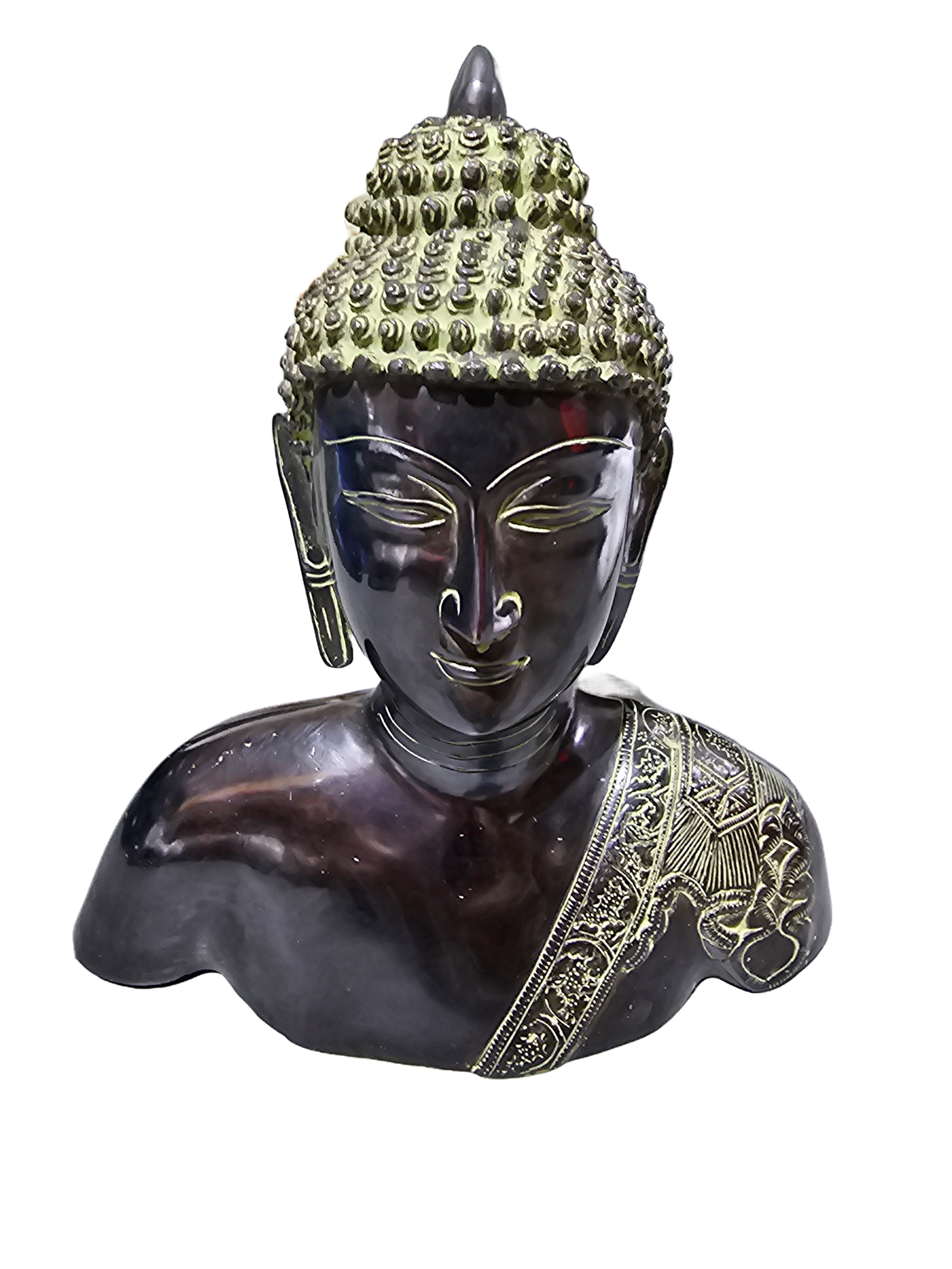 Authentic antique look brass bronze / green tabletop half body buddha statue stock in Singapore