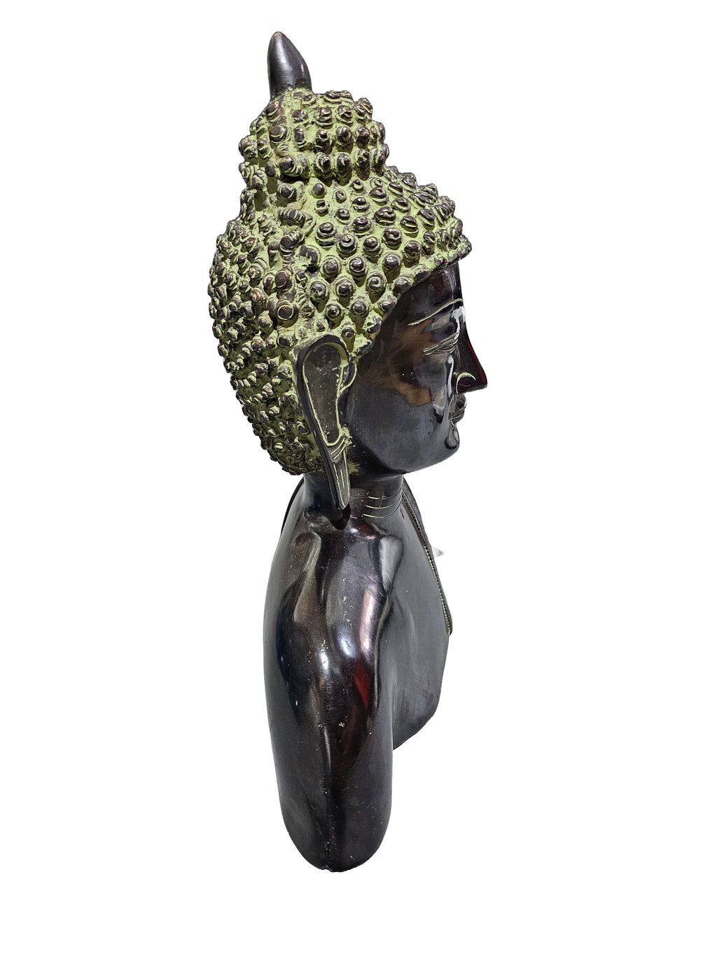 Authentic antique look brass bronze / green tabletop half body buddha statue stock in Singapore