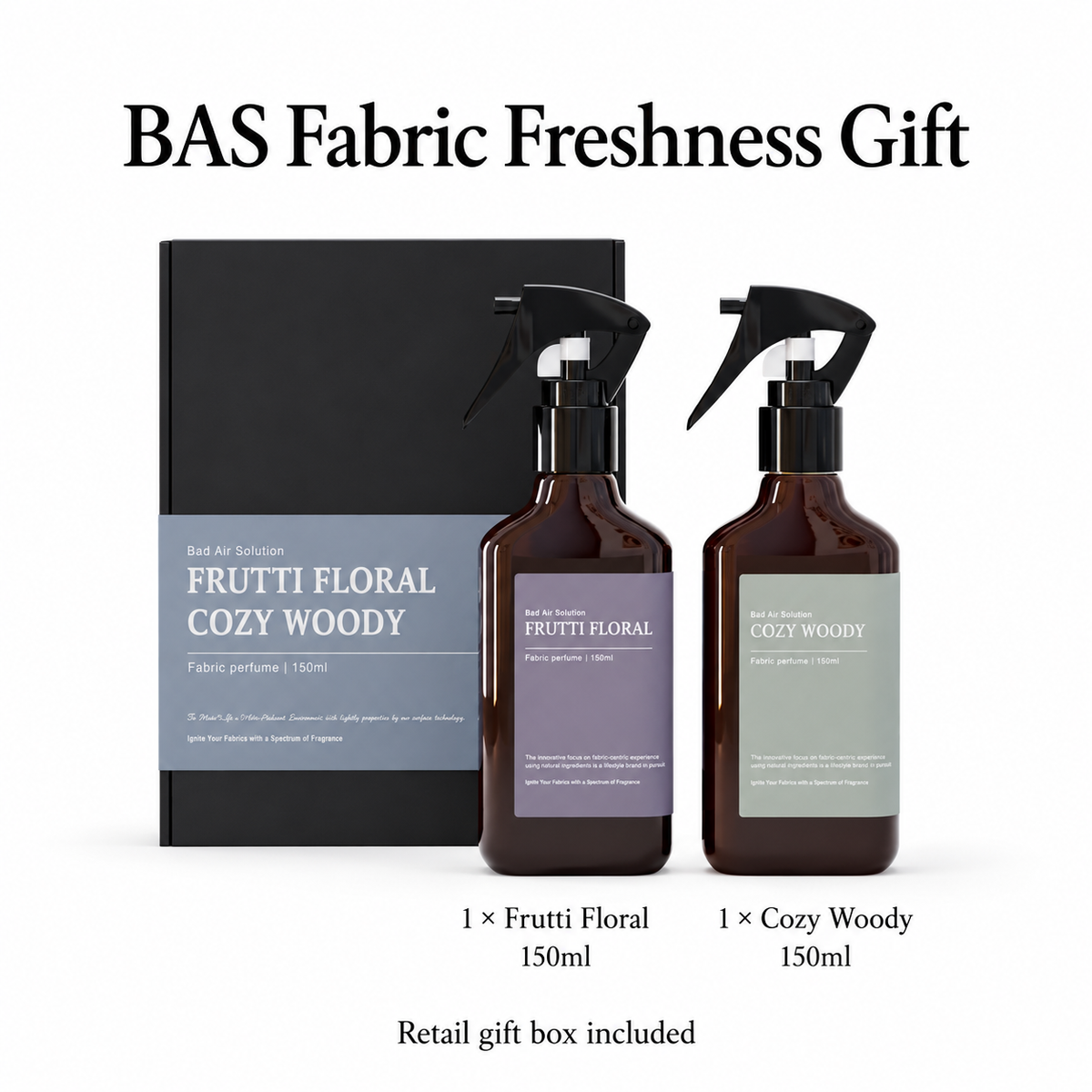 BAS Fabric Deodorizer, Stock In Singapore [Gift Set] Sprayer Type, 150ML x 2 Bottle - Made in Korea