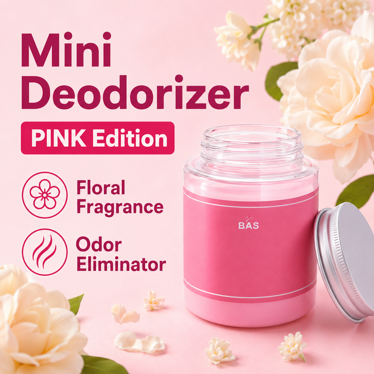 BAS MINI PLUS Pink Edition Floral Scent Deodorizer With Fragrance, 160g (Solid Type) - Made in Korea