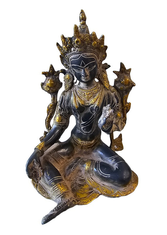 Brass Bronze Antique Seated Buddha Statue Decoration Home Office Temple Display