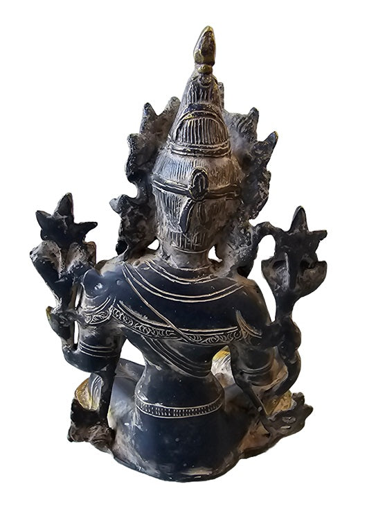 Brass Bronze Antique Seated Buddha Statue Decoration Home Office Temple Display