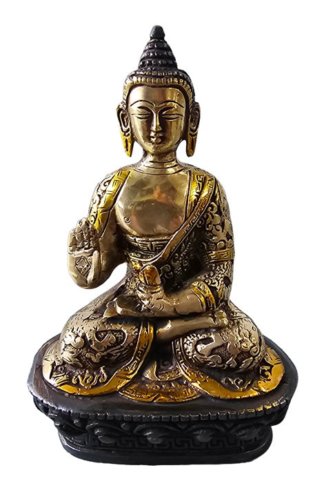 Brass Bronze Seated Buddha Statue Decoration Home Office Temple Display