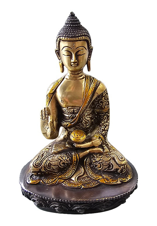 Brass Bronze Seated Buddha Statue Decoration Home Office Temple Display