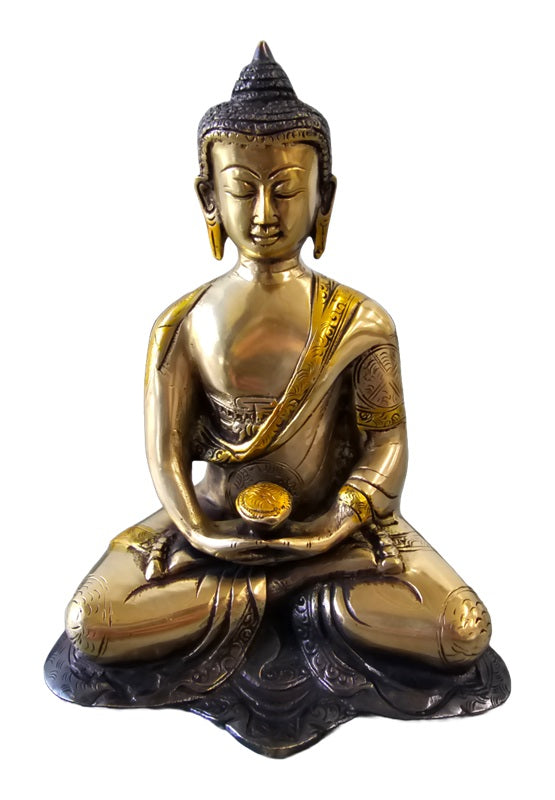 Brass Bronze Seated Buddha Statue Decoration Home Office Temple Display