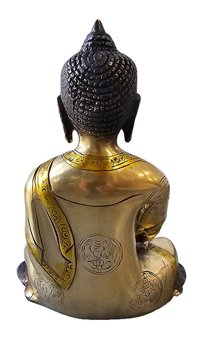 Brass Bronze Seated Buddha Statue Decoration Home Office Temple Display