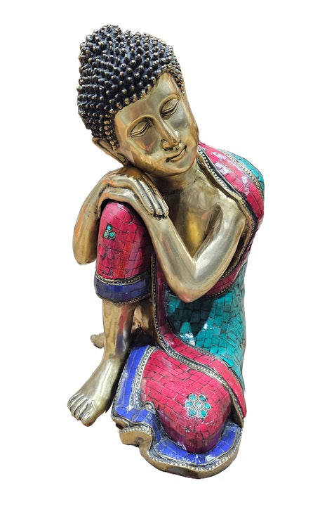 Solid Brass with Color Stone Thinking Buddha Statue Decoration Home Office Temple Display