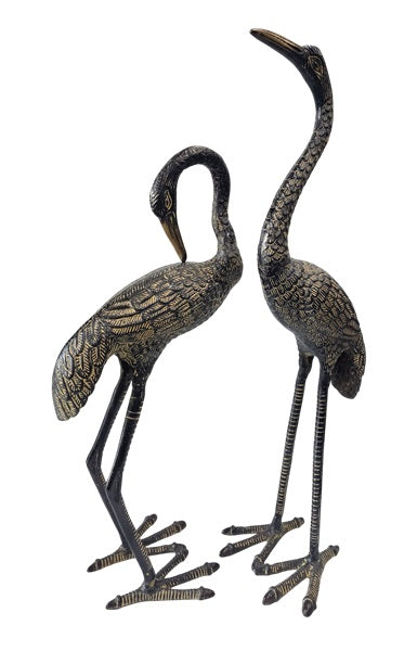 Brass Bronze Cranes Fengshui Nobility Pair Set Animal Statue Decoration Home Office Restaurant Display