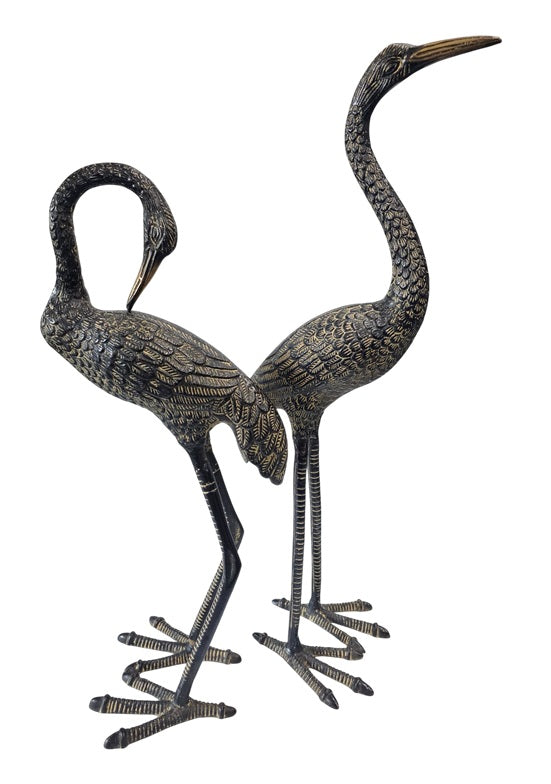 Brass Bronze Cranes Fengshui Nobility Pair Set Animal Statue Decoration Home Office Restaurant Display
