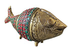 Brass with Color Stone Fish Good Luck Ornaments Statue Decoration Home Office Restaurant Display