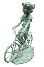 Brass Girl Cycling Rustic-Look Figure Statue Decoration Home Office Restaurant Display