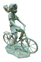 Brass Girl Cycling Rustic-Look Figure Statue Decoration Home Office Restaurant Display